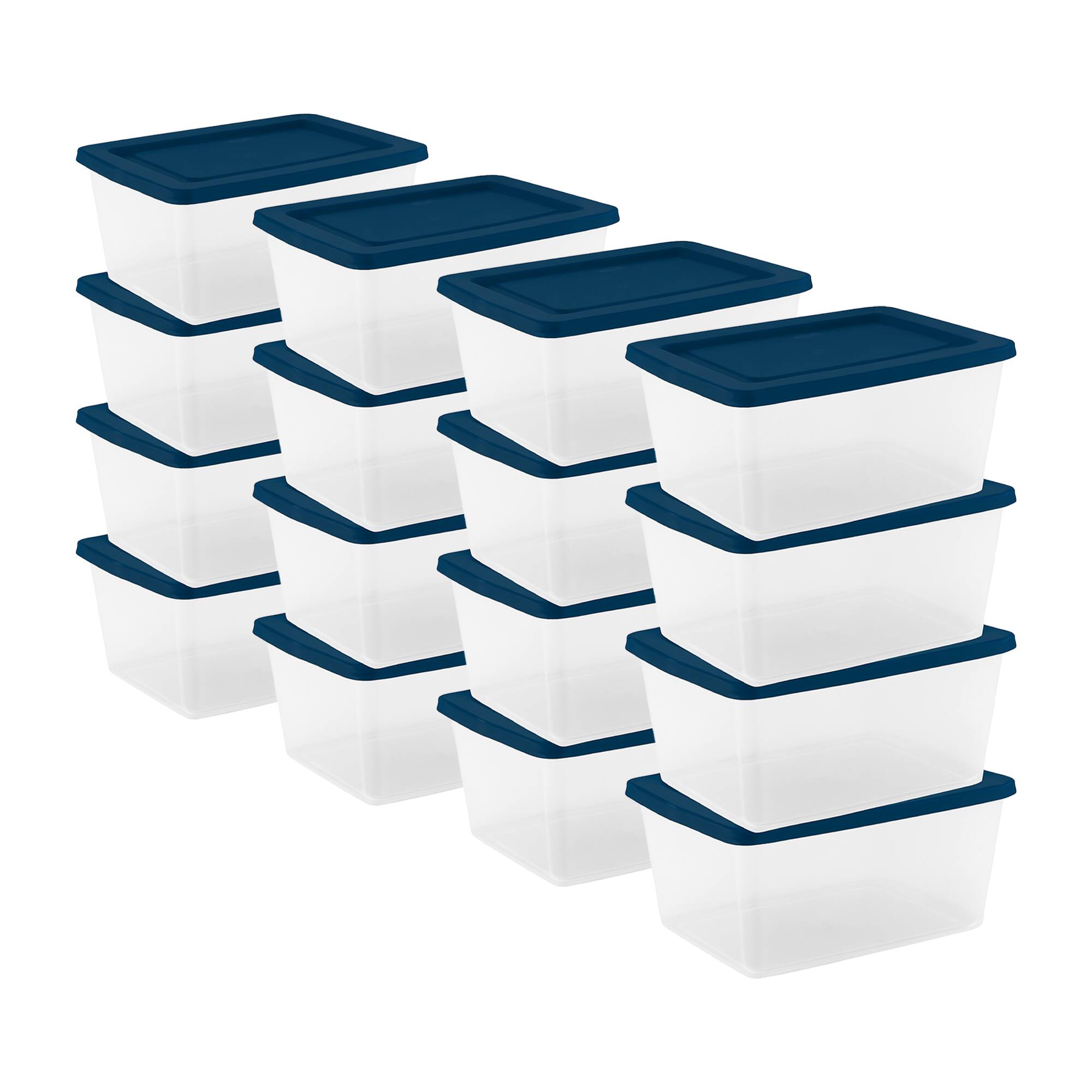Front. Sterilite - Sterilite 58Qt Storage Boxes, Clear Plastic Containers with Lid, Set of 16, Blue - Blue.