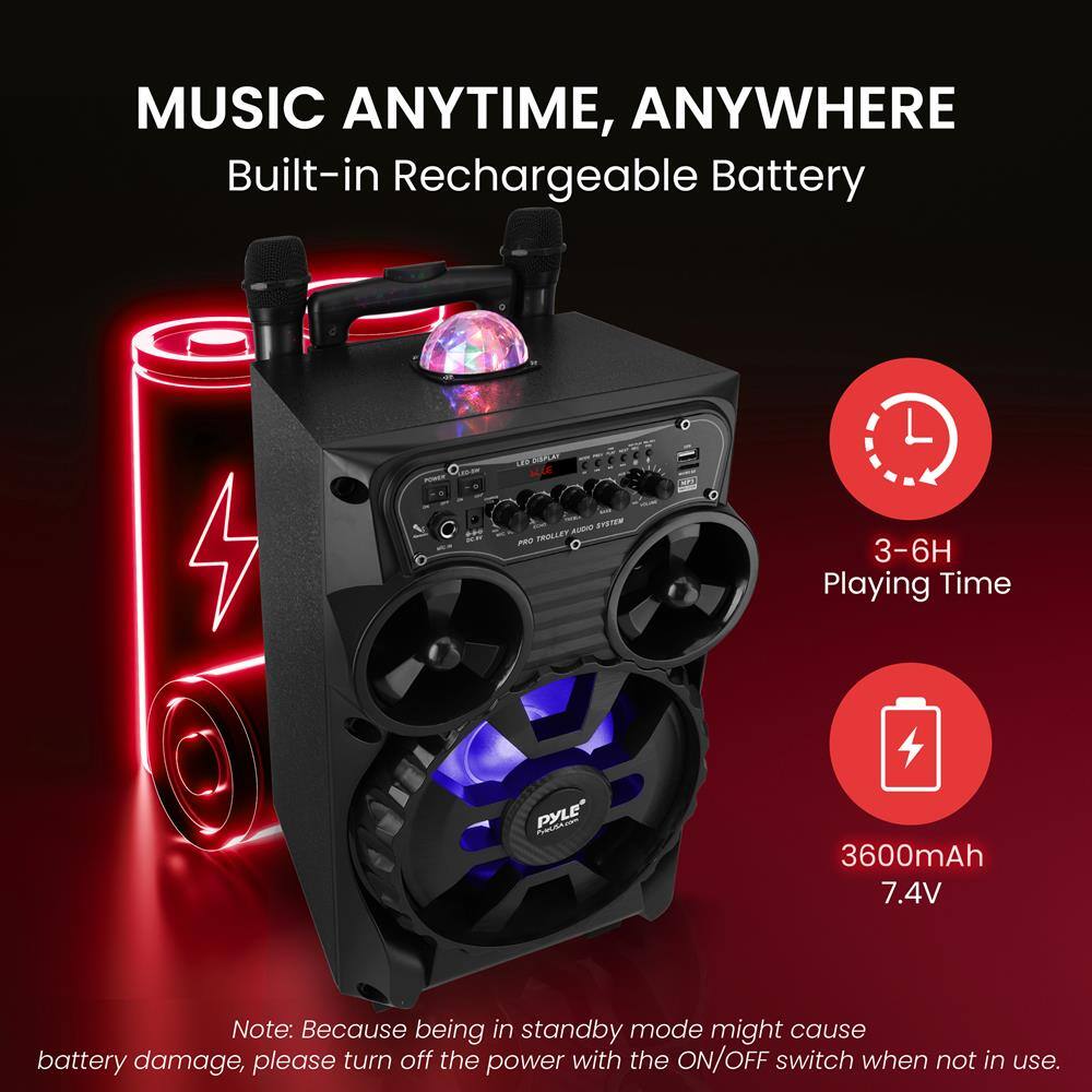 MUSIC ANYTIME, ANYWHERE  
Built-in Rechargeable Battery  

3-6H Playing Time  
3600mAh 7.4V  

Note: Because being in standby mode might cause battery damage, please turn off the power with the ON/OFF switch when not in use.