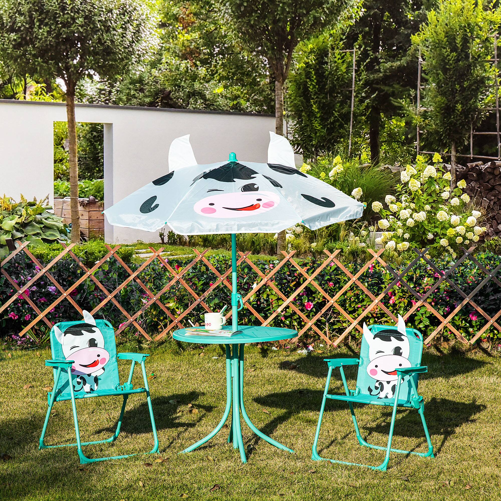 Alt View 1. Outsunny - Table and Chair Set, Outdoor Folding Garden Furniture, Picnic Table for Patio Backyard - White.