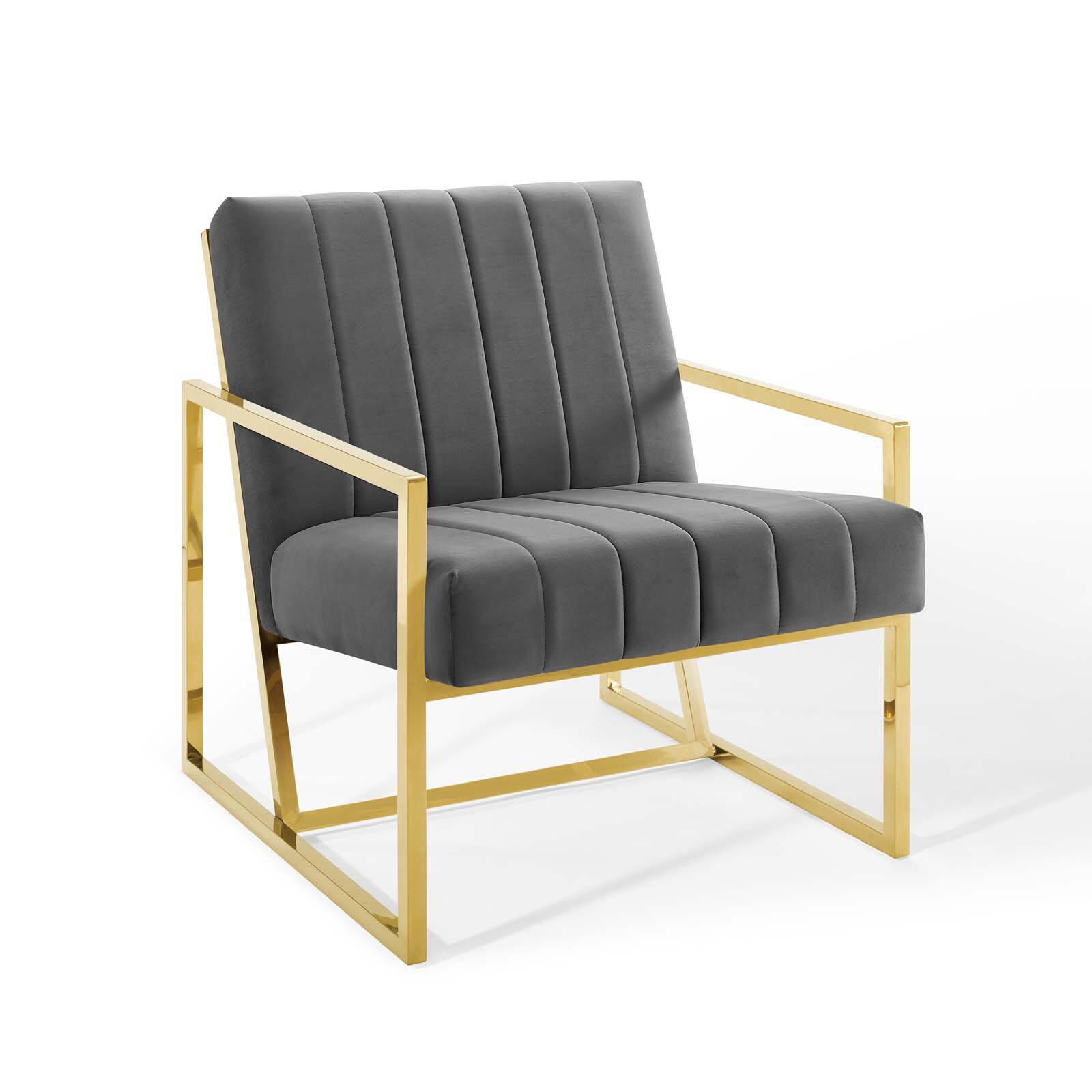 Angle. Modway - Inspire Channel Tufted Performance Velvet Armchair by Modway - Charcoal.
