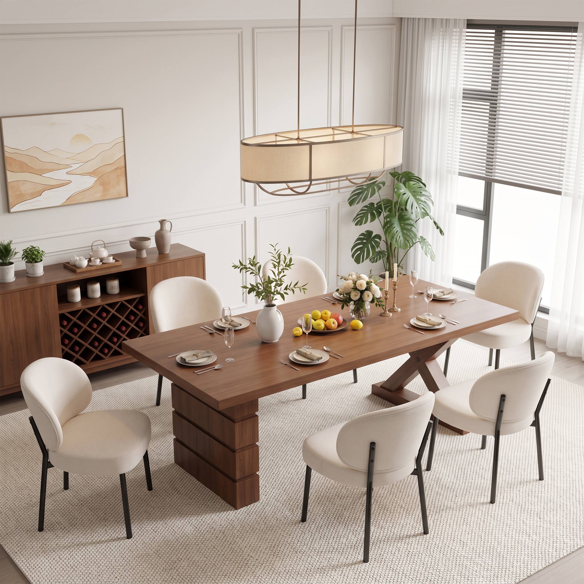 Angle. Brick Attic - Set of 2 Wide Upholstered Dining Chairs with Curved Backrest and Thick Padded Seat Office Chair for Dining Room - Beige.