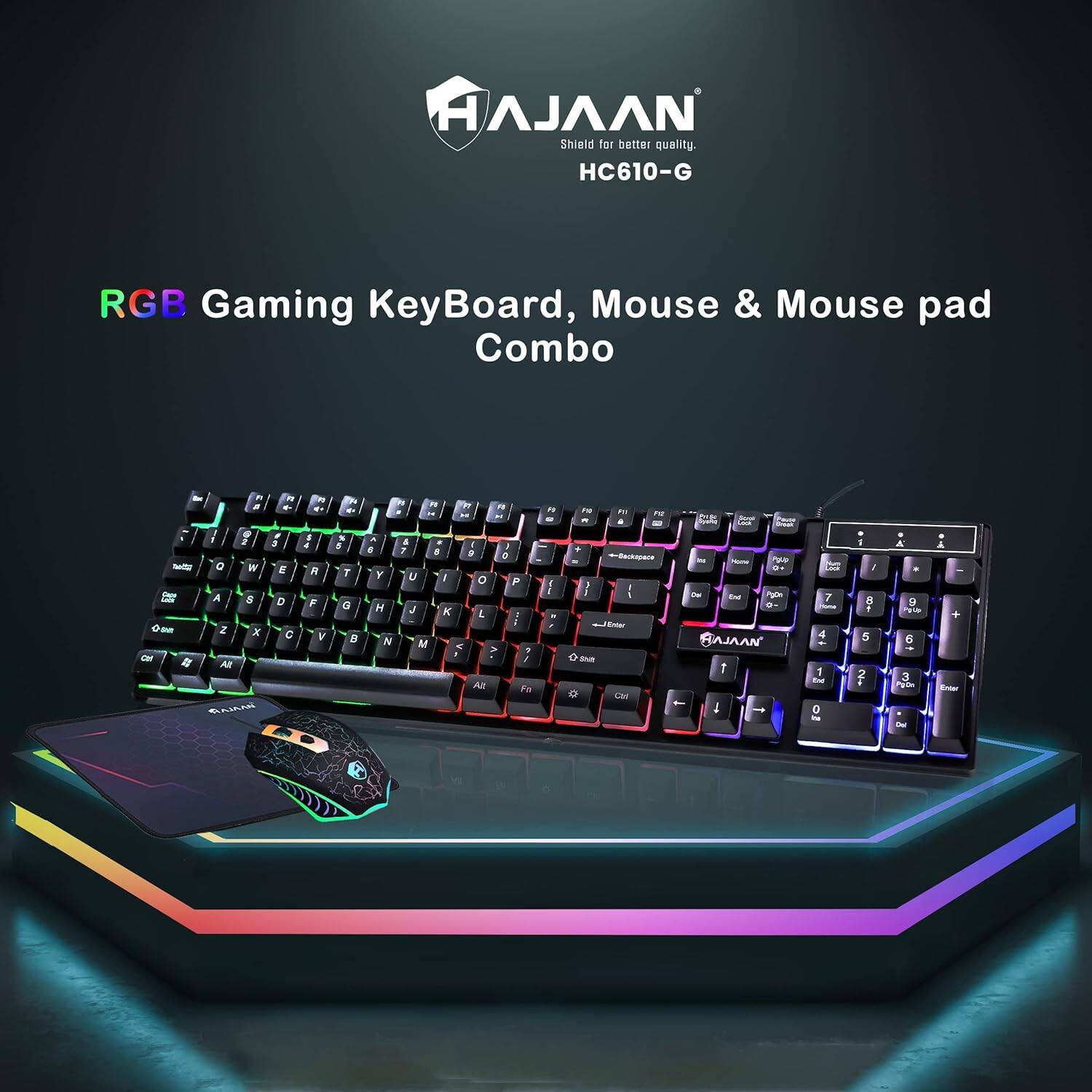 HΛΛΛN Shield for better quality.  
HC610-G RGB Gaming KeyBoard, Mouse & Mouse pad Combo