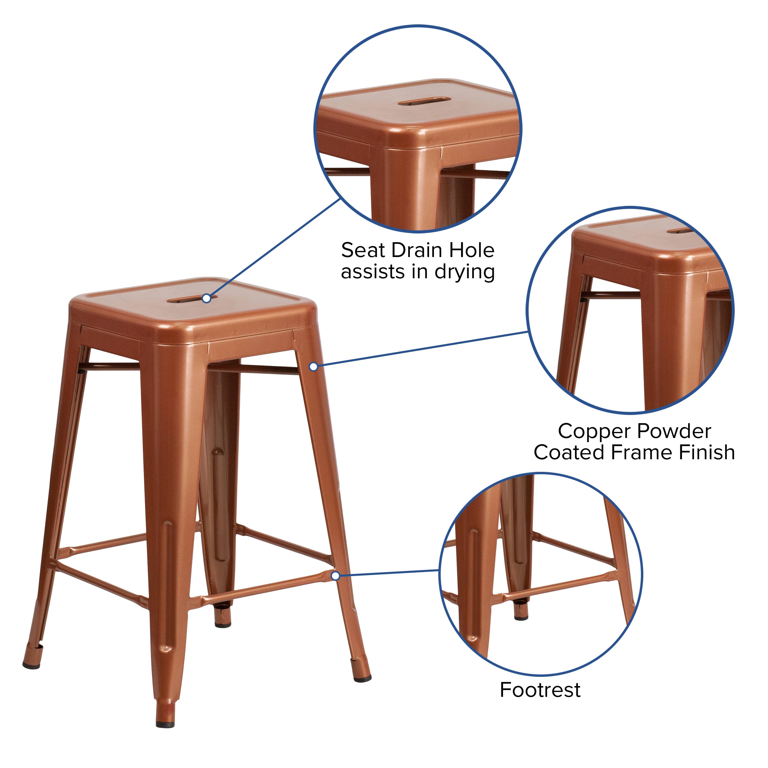 - Seat Drain Hole assists in drying
- Copper Powder Coated Frame Finish
- Footrest