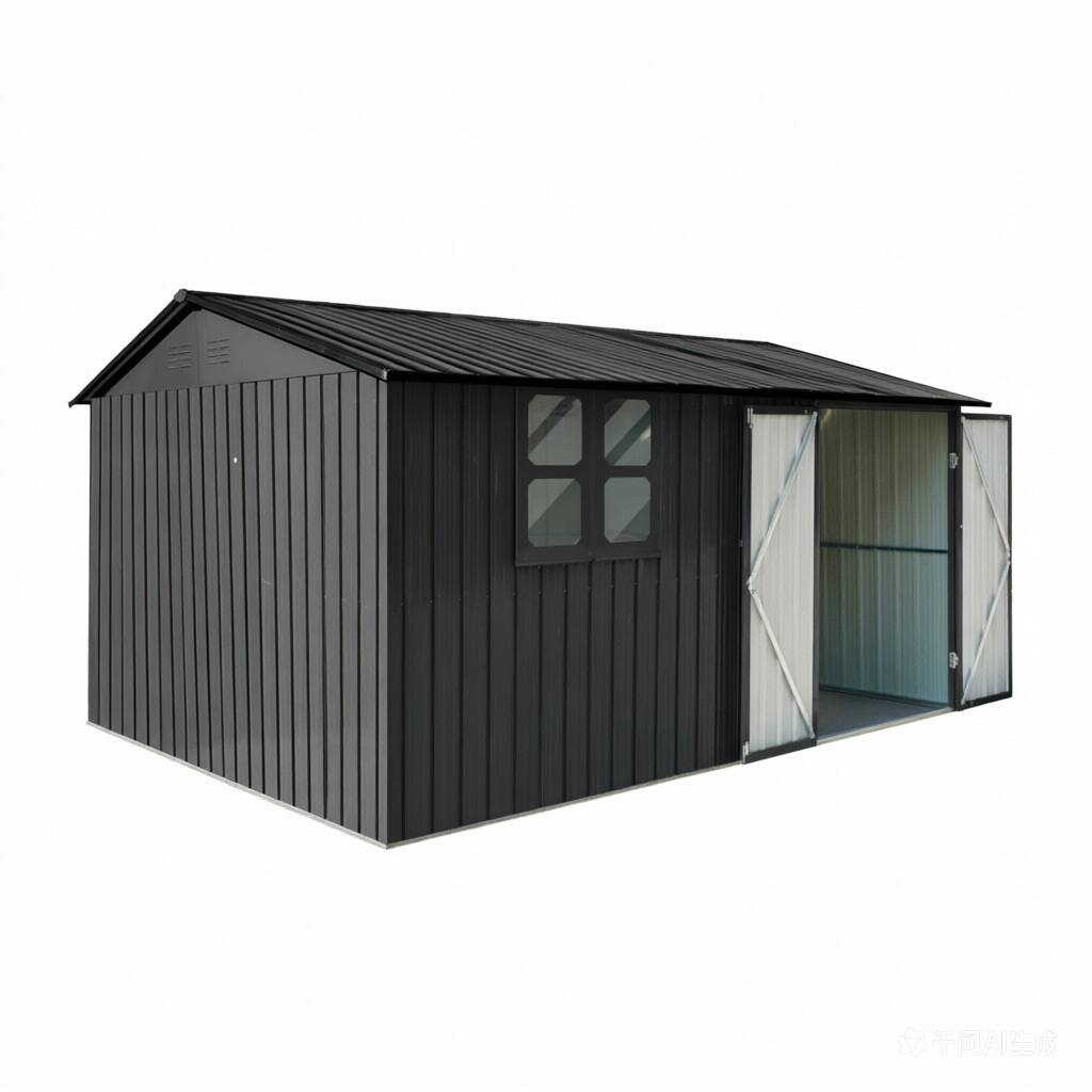 Alt View 8. Loheer - Loheer 12x10 Metal Shed Black Outdoor Storage Shed with Window Shelves and Apex Roof.