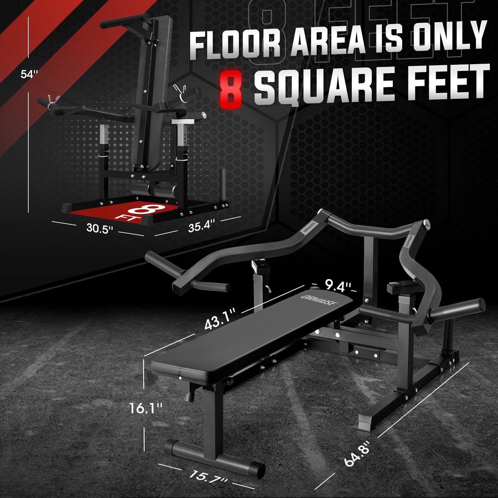 FLOOR AREA IS ONLY 8 SQUARE FEET

54"  
30.5"  
35.4"  
43.1"  
9.4"  
16.1"  
15.7"  
64.8"