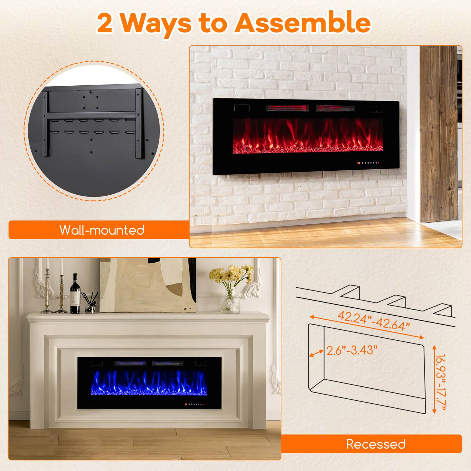 2 Ways to Assemble

Wall-mounted

42.24"-42.64" 2.6"-3.43" Recessed

16.93"-17.7"