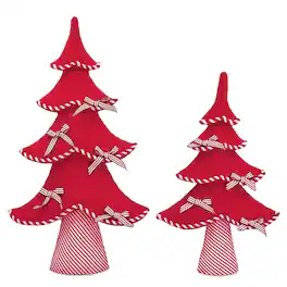 BreeBe - Felt Wool Pine Tree Decor (Set of 2) - Red