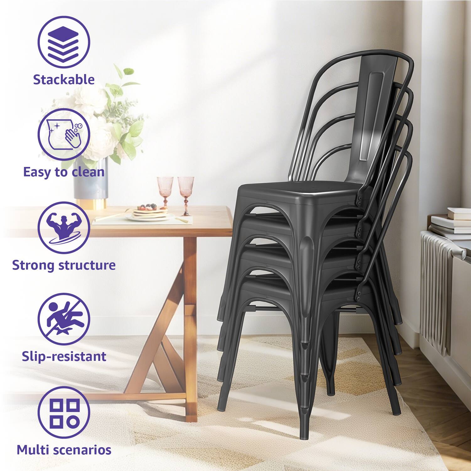 - Stackable
- Easy to clean
- Strong structure
- Slip-resistant
- Multi scenarios
