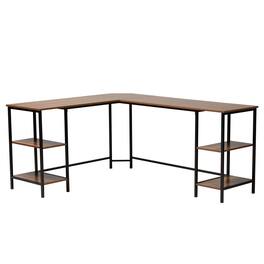 Baxton Studio - Lydia Modern Finished Wood and Metal L-Shaped Corner Desk with Shelves - Walnut Brown/Black