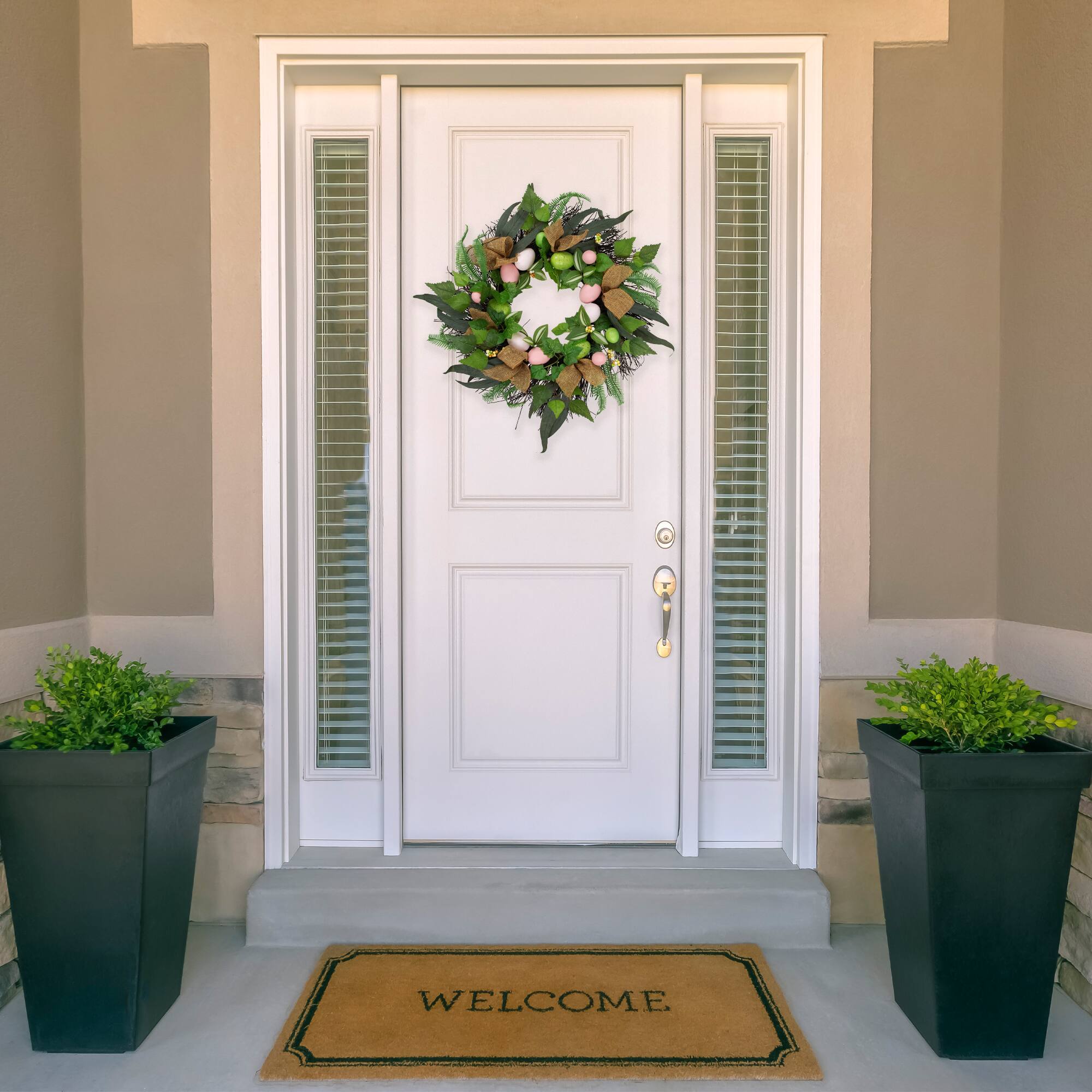 Northlight Easter Egg and Burlap Ribbon Mixed Foliage Twig Wreath 22 ...