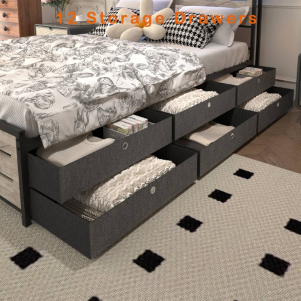 LUCKY ONE Full Size Bed Frame with Storage Headboard, 12 Drawers, LED ...