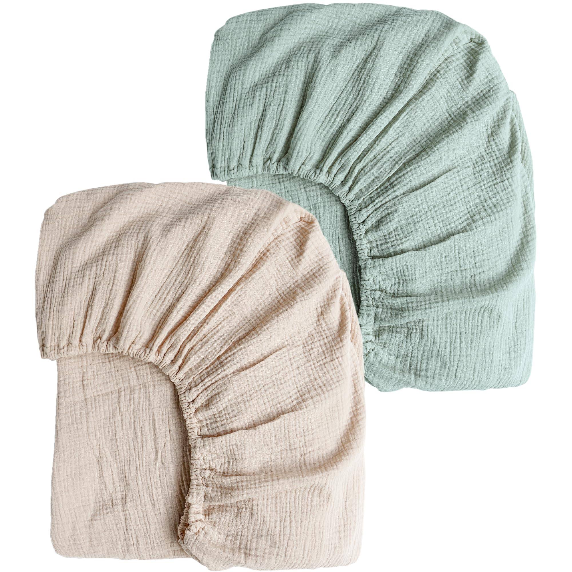 Green, Cream Crib Sheets