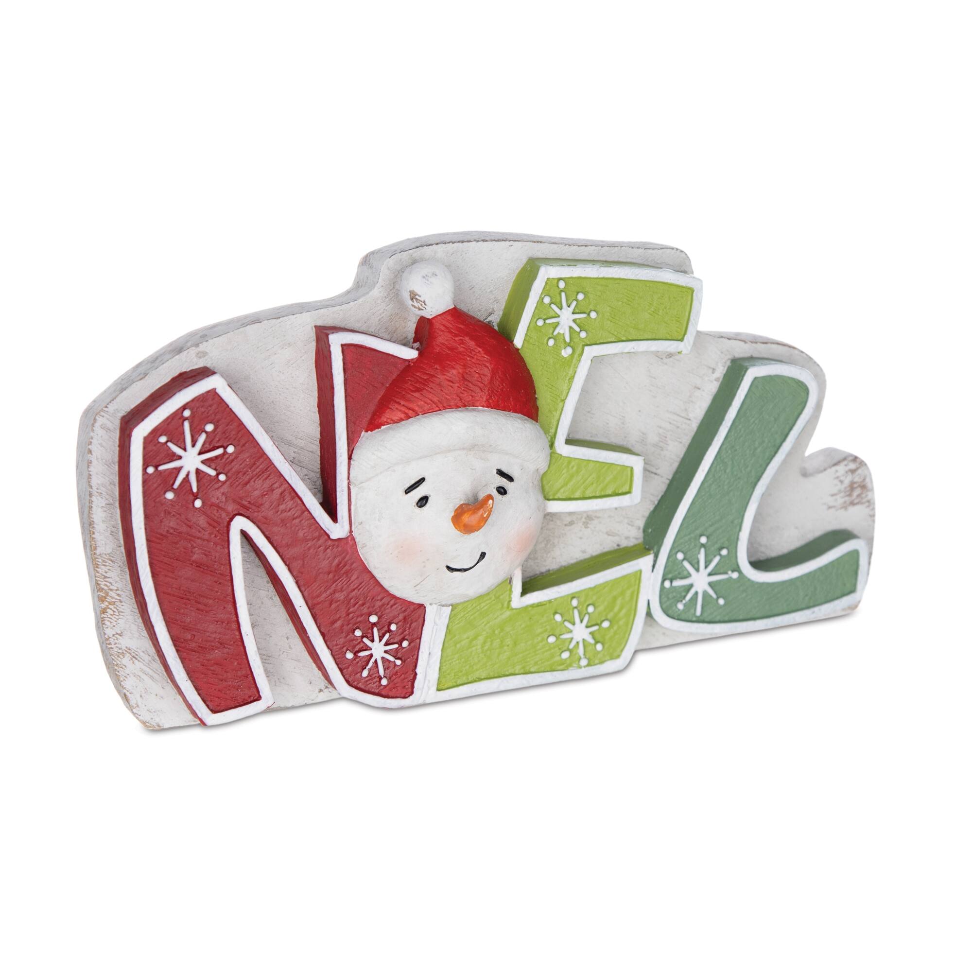Angle. BreeBe - Snowman Noel Joy Snow Tabletop Sign (Set of 3) - Blue, Green.