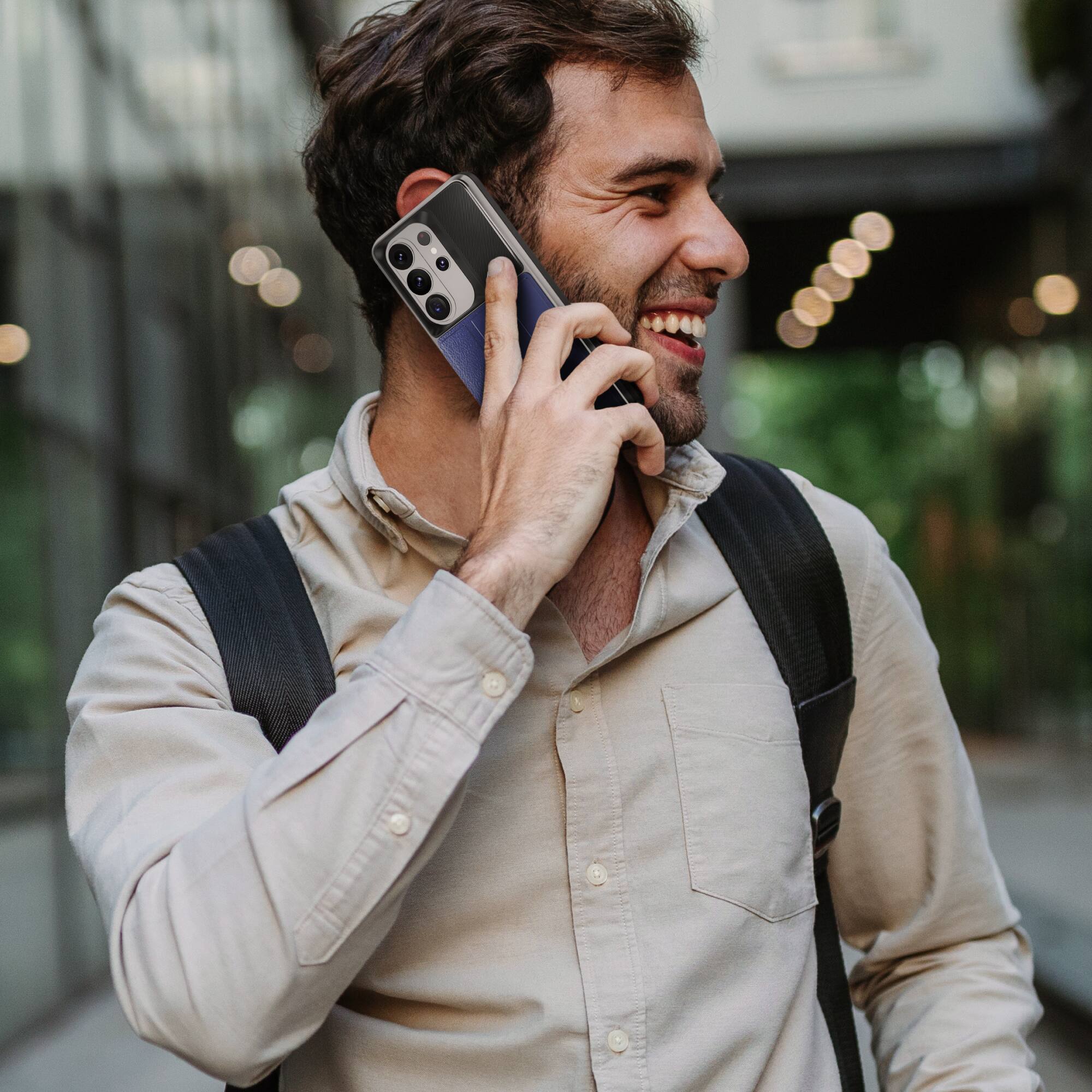 Angle. Vena - vCommute For Samsung Galaxy S26 Ultra Case Wallet, Case with Stand Leather Card Holder [Military Grade], Blue - Blue.