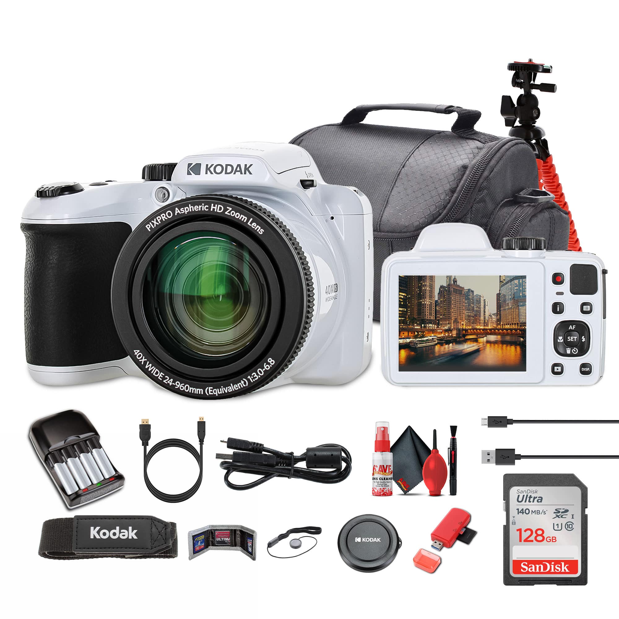 Kodak - Pixpro AZ405 Digital Camera (AZ405WH) Bundle with Accessories - White