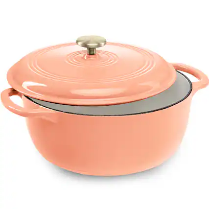 Front. Best Choice Products - Best Choice Products 7.5 Quart Enamel Cast-Iron Dutch Oven, Heavy-Duty Cookware w/ Dual Handles, Lid - Peach Sorbet - Peach Sorbet.