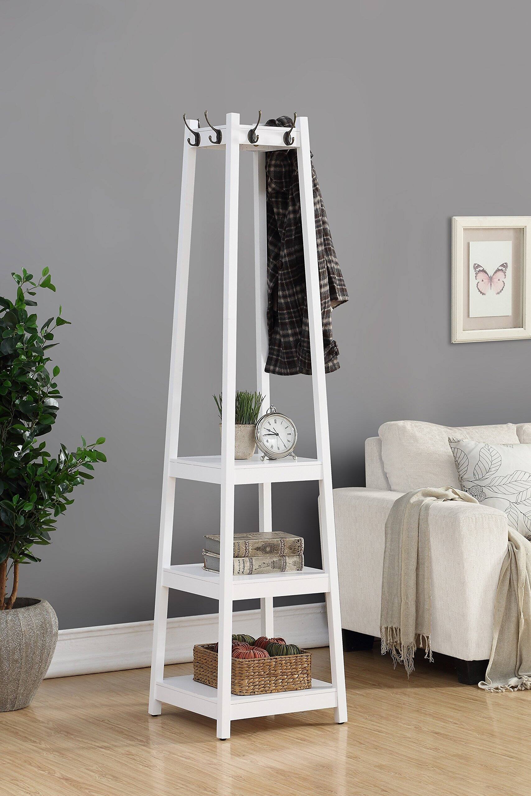 Alt View 1. Hirose Alice - Roundhill Furniture Vassen Coat Rack with -Tier Storage Shelves White Finish - White.