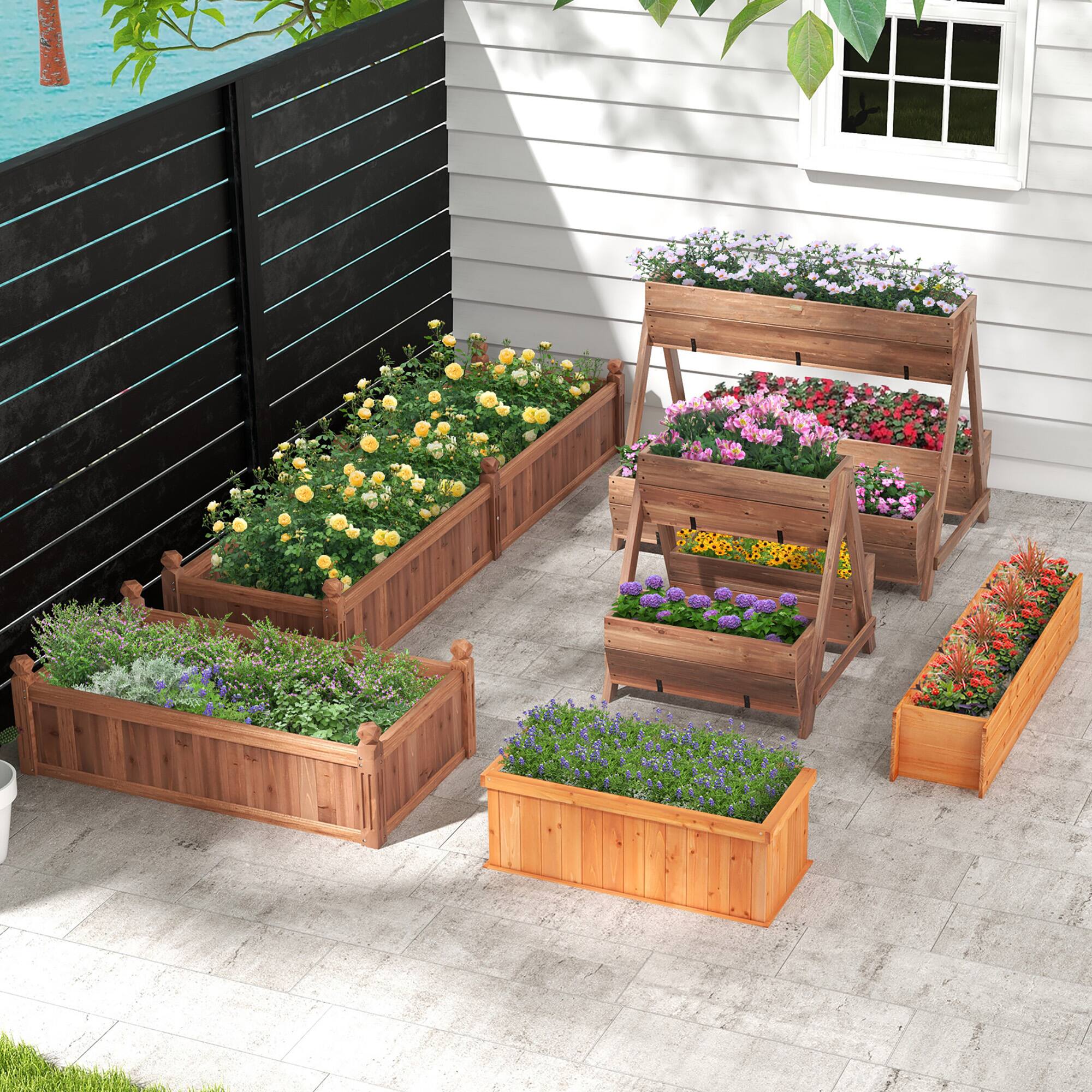 Alt View 3. Gymax - Gymax 21'' x 8'' x 8.5'' Vertical Raised Garden bed Planter Stand w/ 3 Planter Boxes - Brown.
