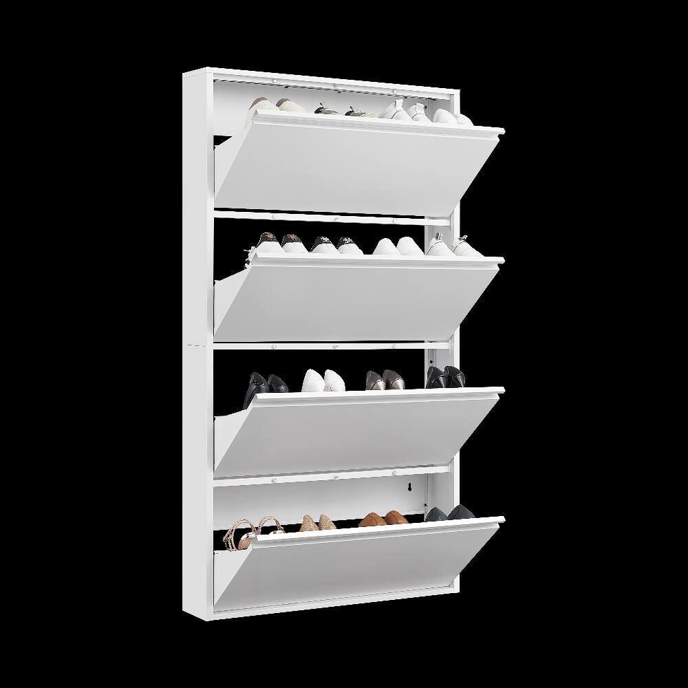 Alt View 2. Loheer - Loheer White Metal Shoe Cabinet 4 Flip Drawer Shoe Organizer - White.
