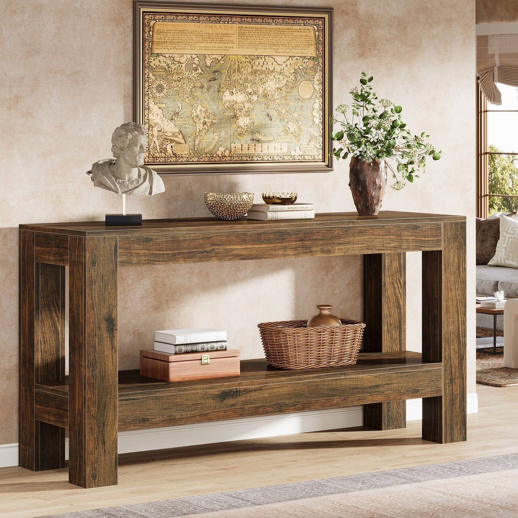 Tribesigns Farmhouse Console Table with Storage Shelves and Rectangular ...