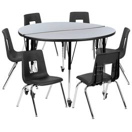 Flash Furniture - Emmy Mobile 47.5" Circle Wave Flexible Laminate Activity Table Set with 18" Student Stack Chairs, Grey/Black - Gray