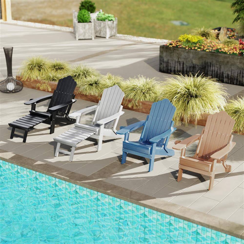 Angle. Kadyn - Lounge Chair Outdoor, Patio Lounge Chair,All-Weather HIPS Patio Adirondack Lounge Chair with Retractable Footrest-Navy - Blue.