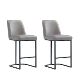 Manhattan Comfort - Serena Modern Metal Upholstered Counter Stool - Set of 2 - Taupe