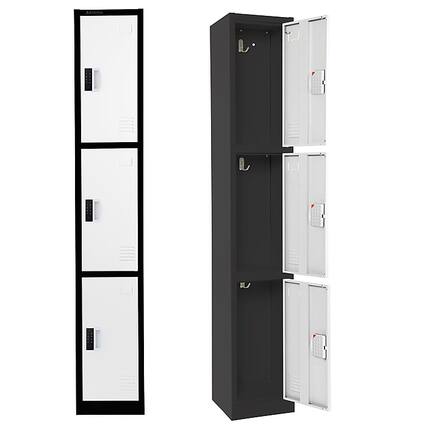 Front. AdirOffice - Storage Locker 629-Series 72" H 3-Tier Steel Compartment Digital Lock Locker - Black Bidy/White Doors.