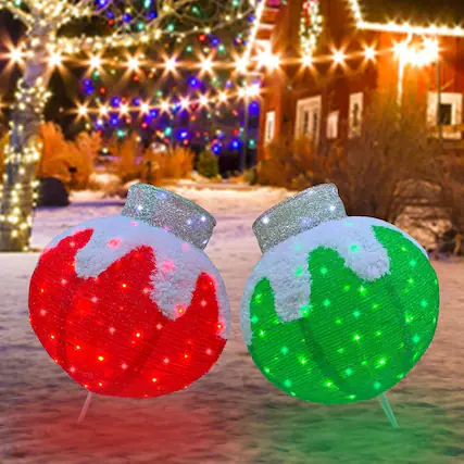 Front. RTMB - 2-Pack Outdoor Lighted Christmas Balls, 160 Lights, Red/Green, Collapsible - color: Red Green Ornament Set Style: Red green orn.