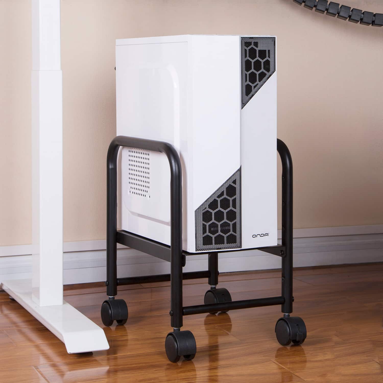 Eureka Ergonomic - Height Adjustable Steel Mobile CPU Stand with Locking Casters - Black