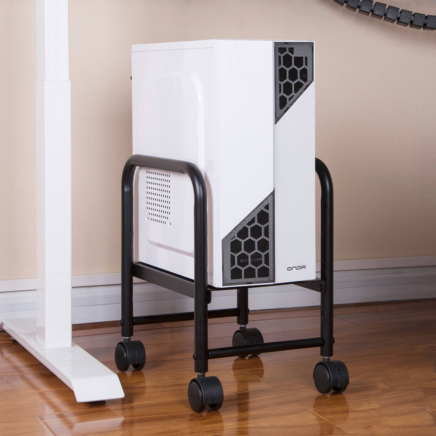 Front. Eureka Ergonomic - Height Adjustable Steel Mobile CPU Stand with Locking Casters - Black.