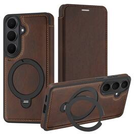 Dteck - For Samsung Galaxy A17 5G Shockproof Leather RFID Blocking Card Slots Full Protection Mag Safe Case RIng Kickstand - Coffee
