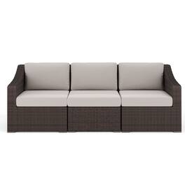 Martha Stewart - Bedford Outdoor Modular Rattan Wicker Sofa with All-Weather Cushions - Tan Cushions/Brown Frame