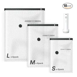 VEVOR - Vacuum Storage Bags, 18 Pack Space Saver Vacuum Seal Bags for Clothing, with Pump and Charging Cable, Double Zipper Seal - Gray