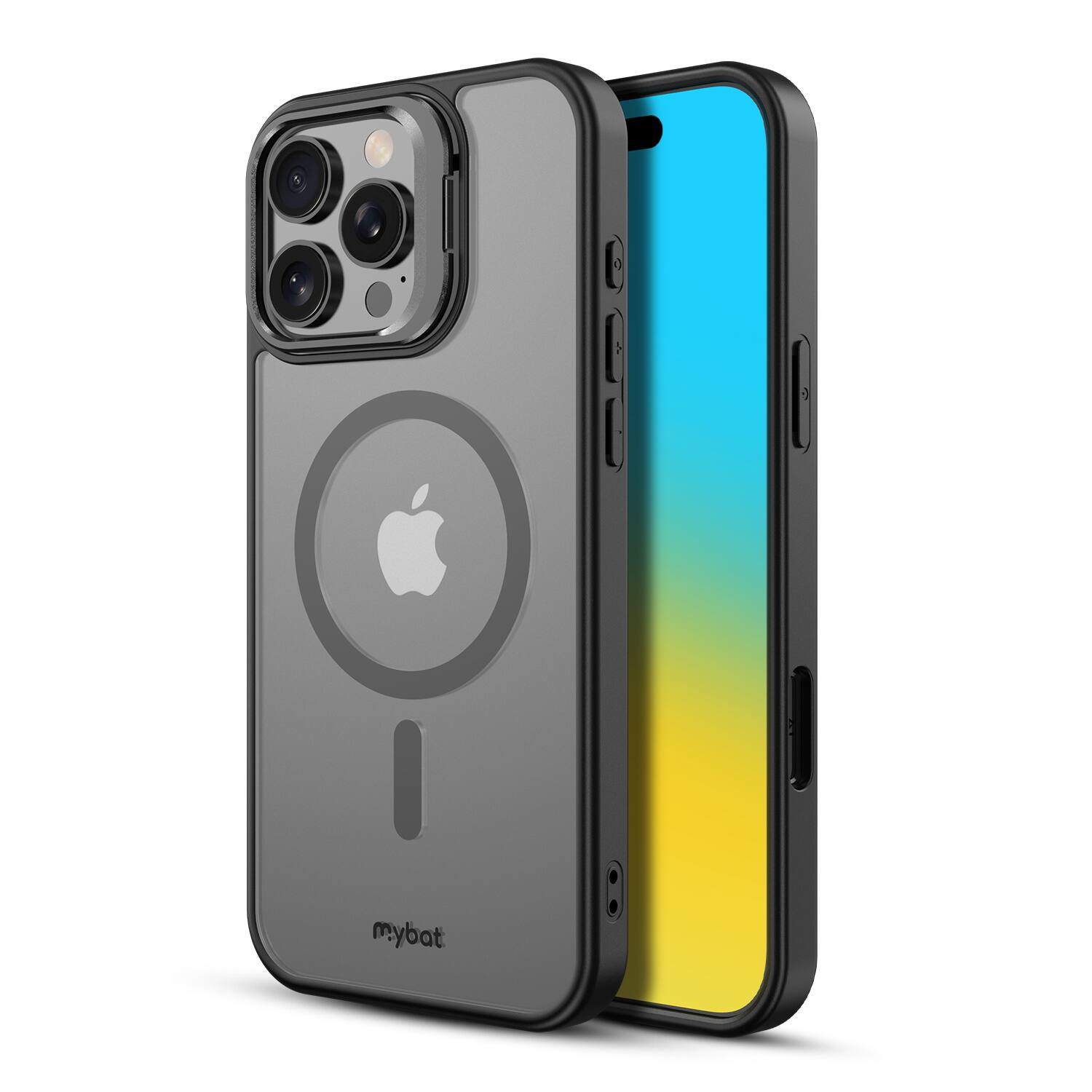 Front. Mybat - MyBat InFrame MagSafe Case with Kickstand for Apple iPhone 16 Pro - Black - Clear/Black.