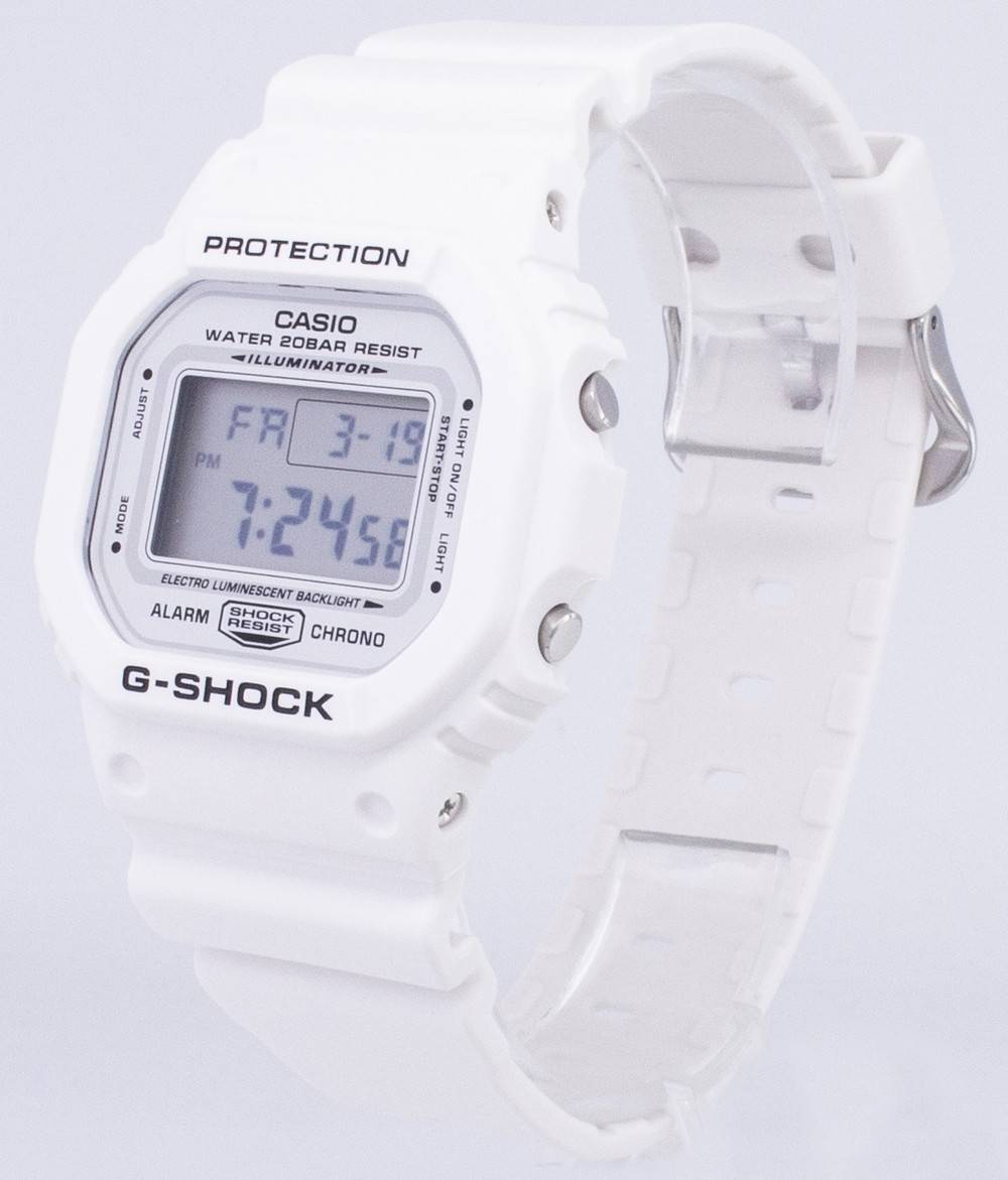 PROTECTION  
CASIO  
WATER 20BAR RESIST  
ILLUMINATOR  
FR 3-19  
7:24:58  
PM  
ELECTRO LUMINESCENT BACKLIGHT  
ALARM  
SHOCK RESIST  
CHRONO  
G-SHOCK