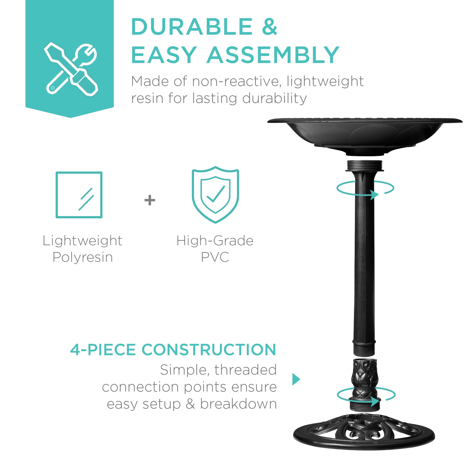 **DURABLE & EASY ASSEMBLY**

Made of non-reactive, lightweight resin for lasting durability

- Lightweight Polyresin
- High-Grade PVC

**4-PIECE CONSTRUCTION**

Simple, threaded connection points ensure easy setup & breakdown