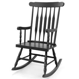 Costway - Solid Wood Rocking Chair Porch Rocker Indoor Outdoor Seat Glossy Finish - Black