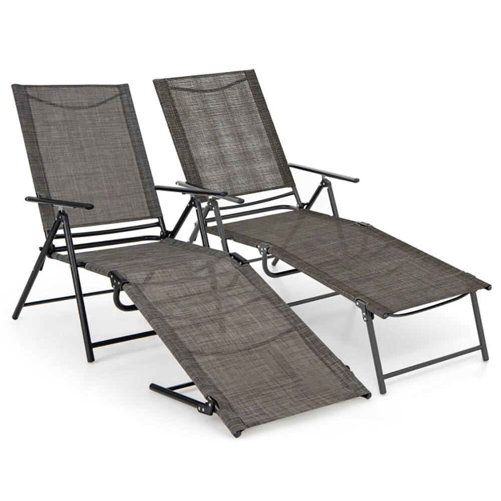 Alt View 1. Kadyn - Outdoor Chaise Lounge Chair, 2 Pc Patio Folding Chaise Lounge Chairs Recliner with 6-Level Backrest-Coffee - Brown.