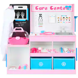 Best Choice Products - Pretend Play Doctor's Office, Wooden Toy Set for Kids w/ Carrying Case, Accessories Included - Pink