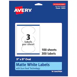 Avery - Matte Oval Labels, 3" x 5", 300 Labels - White
