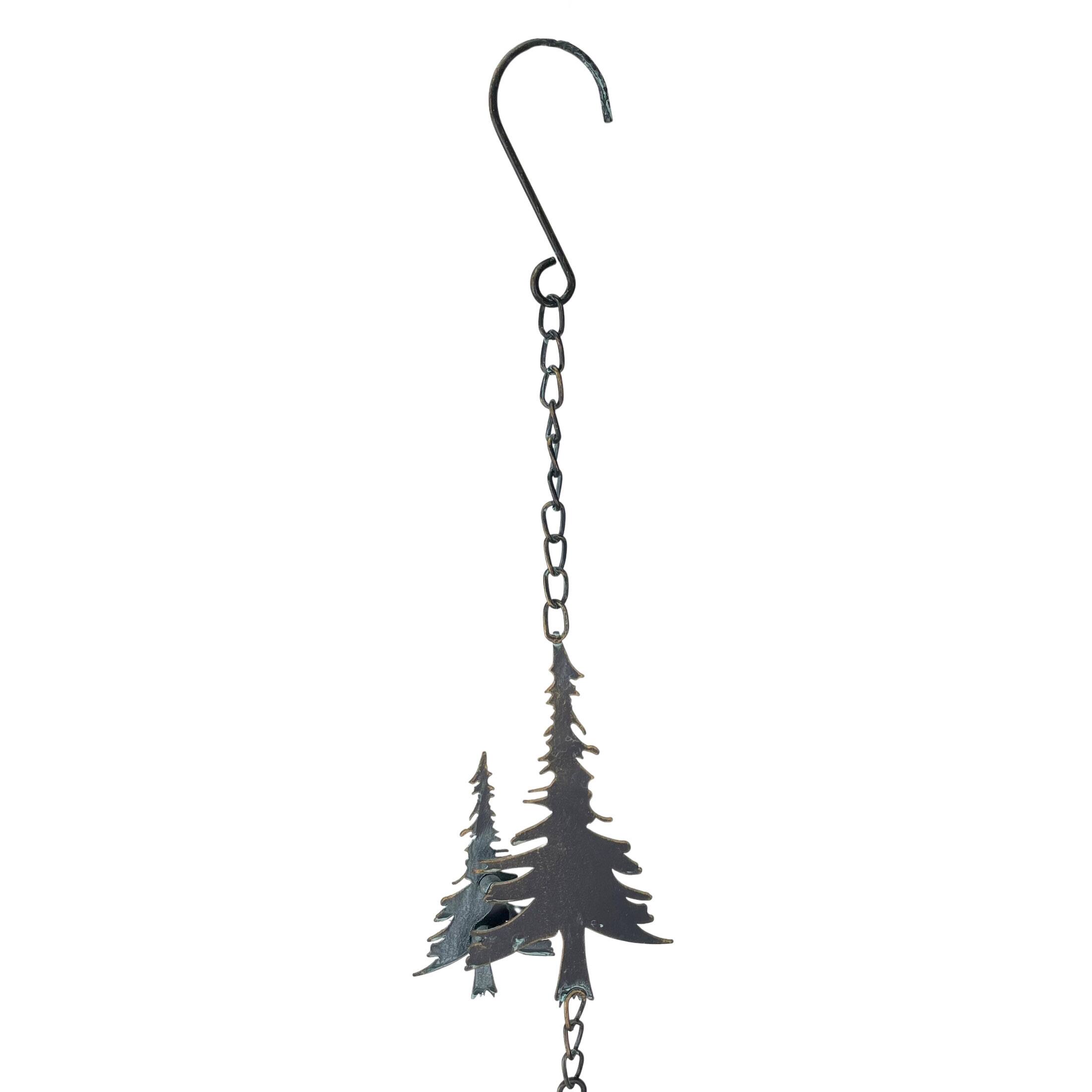 Alt View 10. Things2Die4 - 70" Metal Rain Chain - Forest Trees & Zen Bells, Aged Verdigris, 3.25" Diameter - Black.