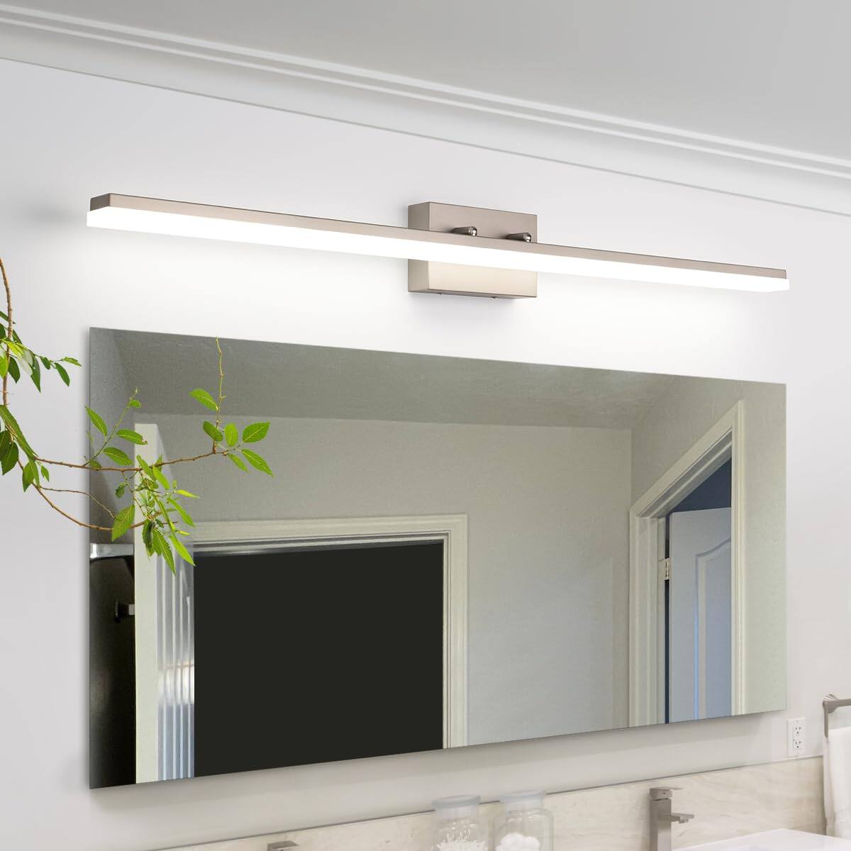 Front. HM 1810 - n Modern Led Vanity Light For Bathroom Lighting Dimmable w Brushed Nickel - Cold White 5000k 48 inches.