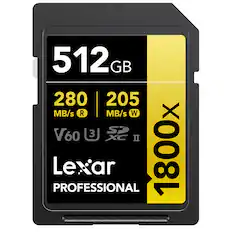 512GB 280 MB/s R 205 MB/s W V60 U3 SxC II 1800x Lexar PROFESSIONAL