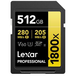 Lexar - GOLD Series Professional 1800x UHS-II SDXC Memory - 512GB, Card