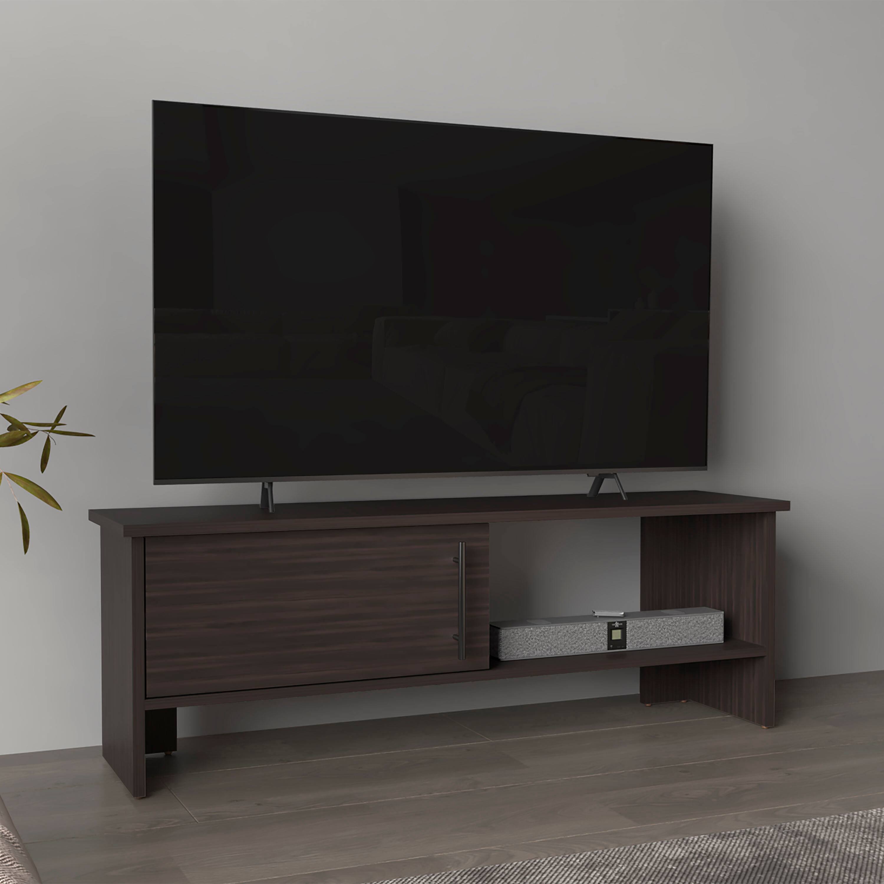 Back. Spaco - Spaco Modern TV Stand, Entertainment Center Media Console for 50 Inch TVs, 1 Door Cabinet with Open Shelf,Compact Design - Dark Oak.
