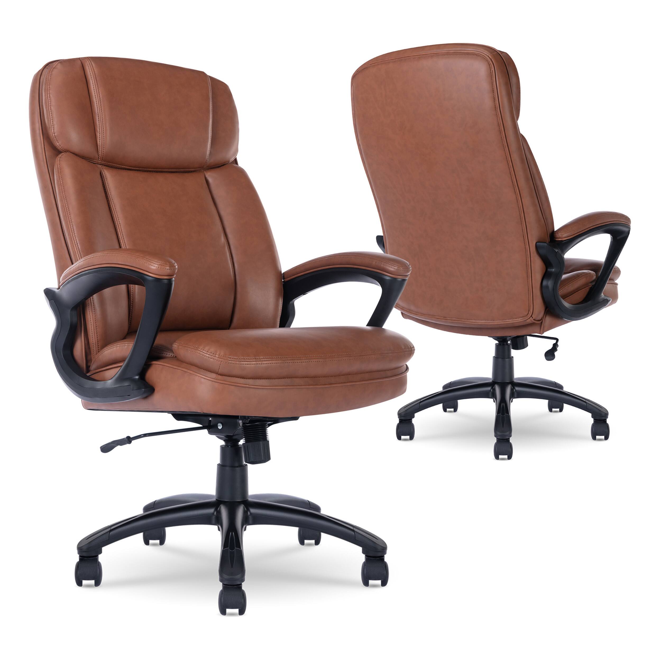 Alt View 16. Serta - Big & Tall Executive Office Chair Ergonomic High Back with Lumbar Support Padded Arms Reclining Swivel Leather - Cognac.