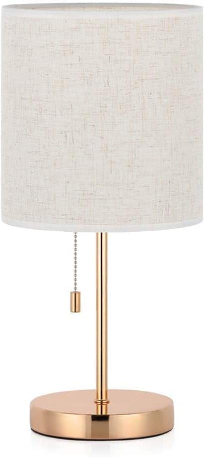 Oumilen - Gold Bedside Table Lamp with Linen Shade - Modern Metal Nightstand Lamp for Bedroom Office College Dorm