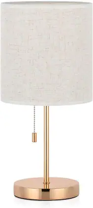 Oumilen - Gold Bedside Table Lamp with Linen Shade - Modern Metal Nightstand Lamp for Bedroom Office College Dorm