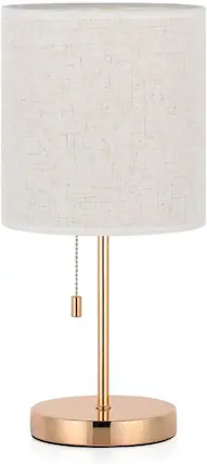 Front. Oumilen - Gold Bedside Table Lamp with Linen Shade - Modern Metal Nightstand Lamp for Bedroom Office College Dorm.